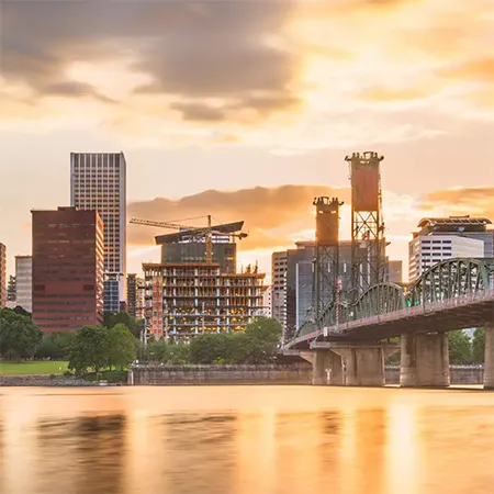 Portland OR skyline at sunset