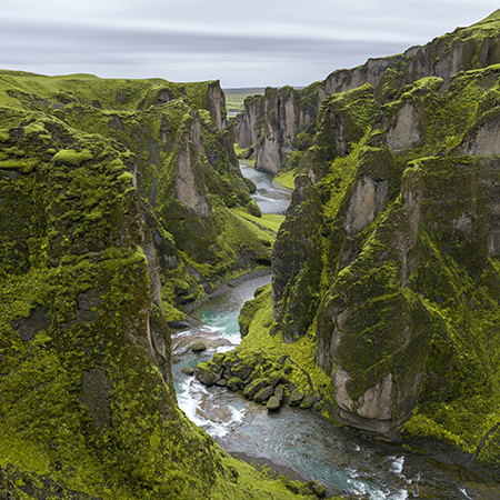 Aerial view of a canyon in Iceland