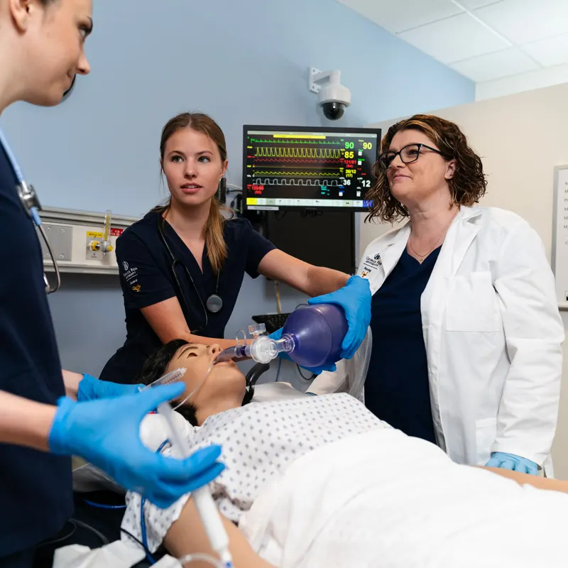 Students in the nursing sim lab