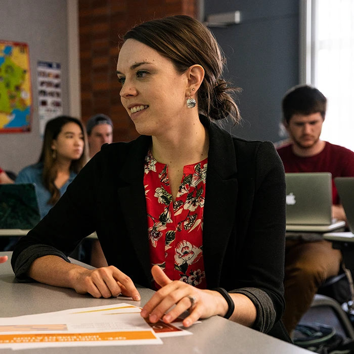 Student at her desk 