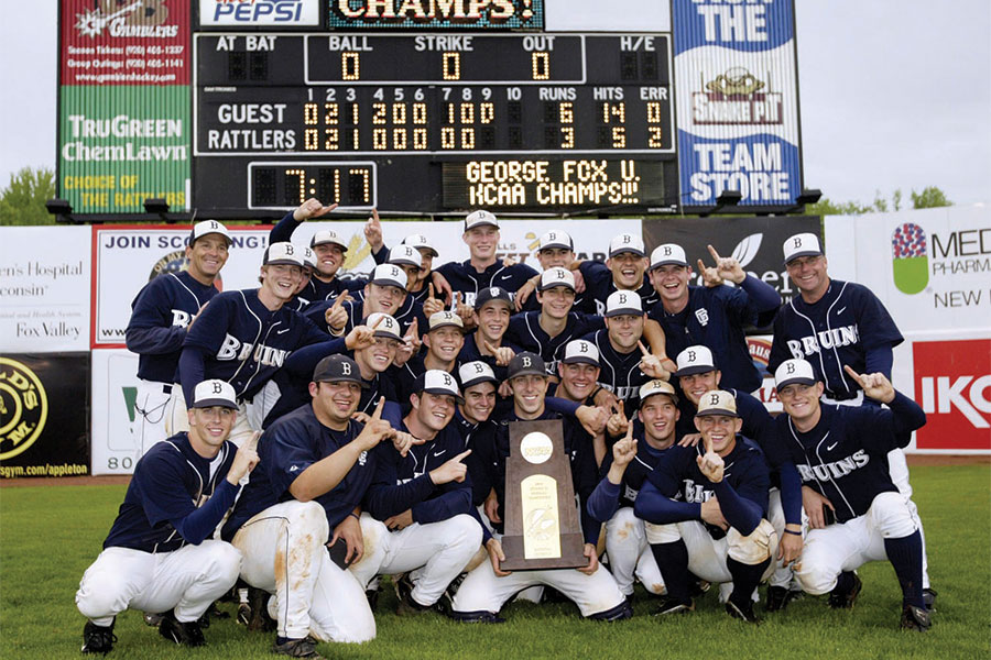 George Fox Baseball team with their championship trophy
