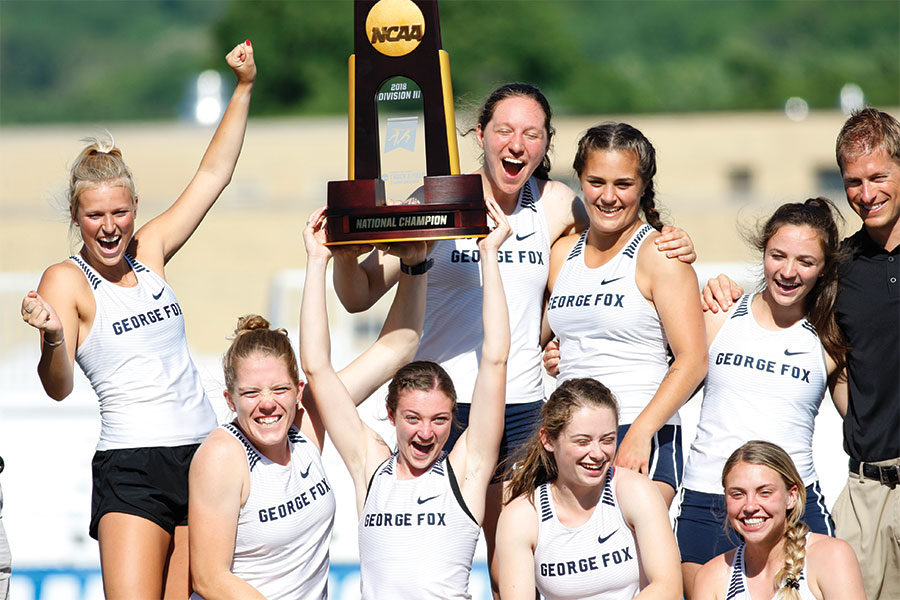 Women's Track and Field team with the 2018 championship trophy