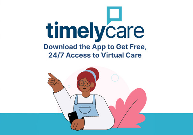 Timelycare banner that reads" Download to get free 24/7 access to virtual care"